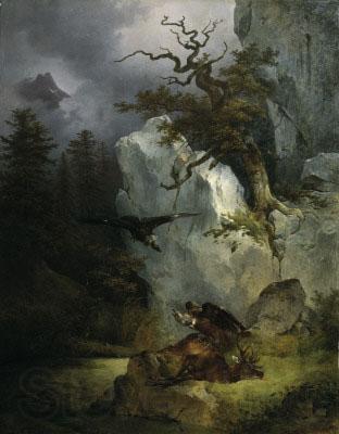 Friedrich Gauermann Ein Geier auf verendendem Hirsch Norge oil painting art